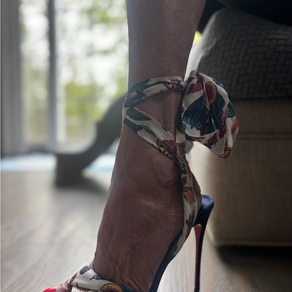 Christian Louboutin Cream and Blue Heels Elegant Stiletto Design